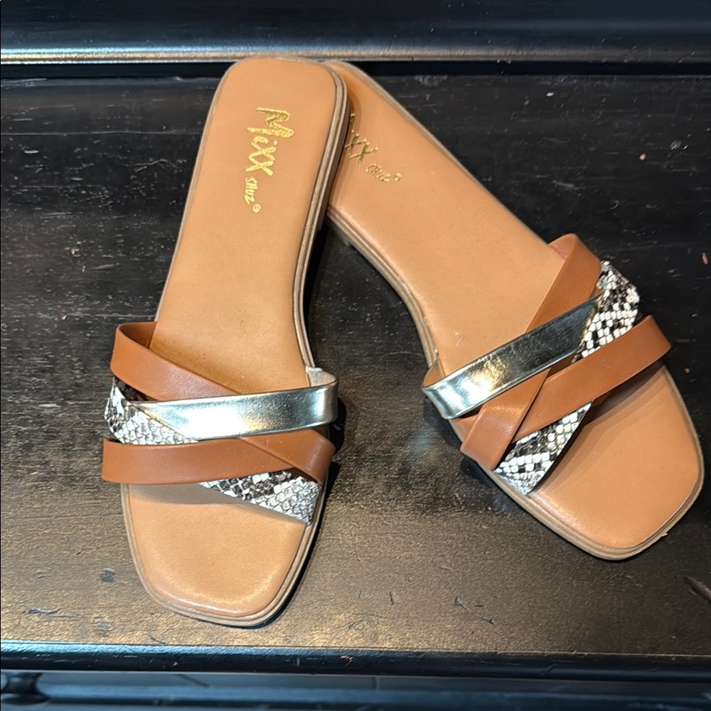 Mixx Shuz Brown and Silver Strappy Sandals